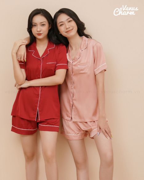 Pijama Venus Trơn Dài (Đỏ, Hồng Nude, Hồng Cam)